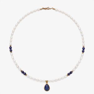 Fresh Water Pearl Necklace With Charm Pendants Lapis